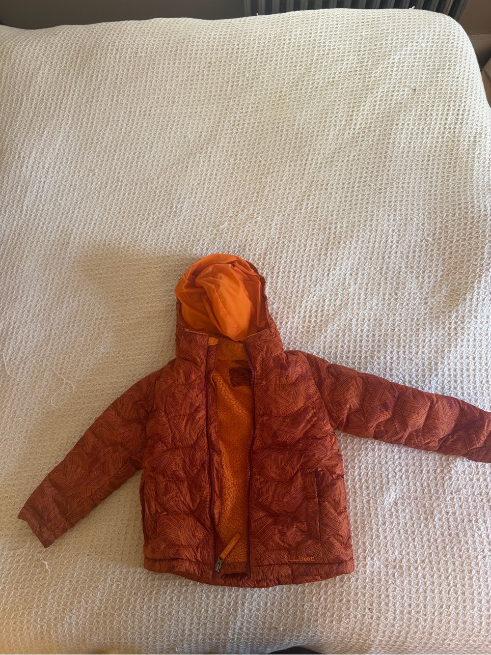 LL Bean Kids Orange Hooded Puffer Jacket sz 5/6 (read description)